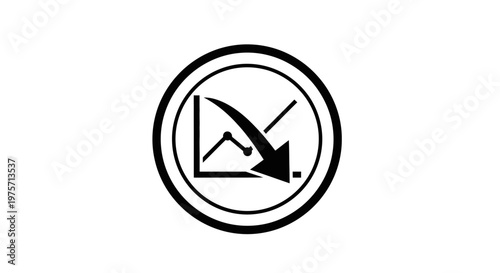 Black and white graphic of a downward trending graph inside a circle