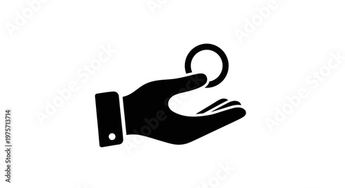 Black and white hand holding coin icon for finance and business concepts