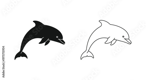 Dolphin Silhouettes Art - Black and White Designs Vector