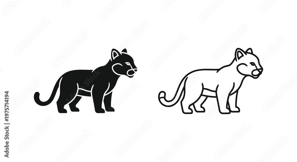 Naklejka premium Black and White Panther Cub Illustrations Vector