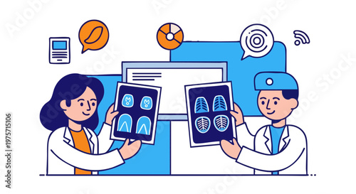 Doctors analyzing x-ray scans in medical clinic vector illustration