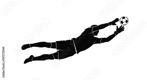 Silhouette of a soccer goalkeeper diving to save a ball