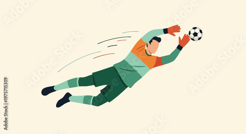 Soccer Goalkeeper Diving for a Spectacular Ball Save Illustration