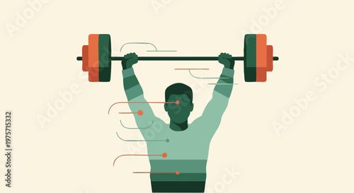 Heavyweight Athlete Lifting Barbell Overhead Vector Illustration