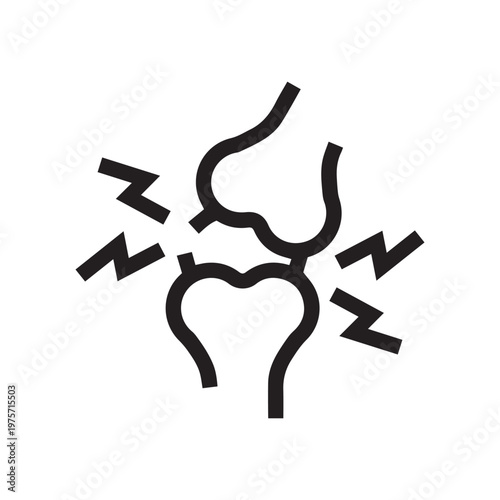 Joint pain icon showing bones experiencing a throbbing ache and inflammation, representing arthritis, rheumatism, injury, and various skeletal diseases in a medical context
