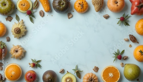 Overhead Flat Lay of Mixed Fruits