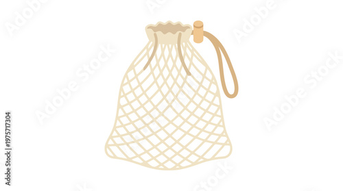 Drawstring mesh bag with string.