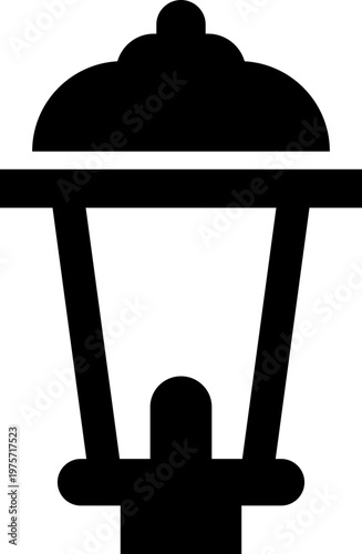 Vintage lamp lantern icon in black flat style illumination featuring light, lamp, lantern and lighting synonym elements for outdoor, street, decorative and design use