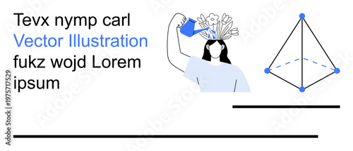 Creativity, personal growth, learning, education, conceptual art, mental health. Woman watering her mind as a metaphor for creativity. Creativity and personal growth concepts with visual symbols