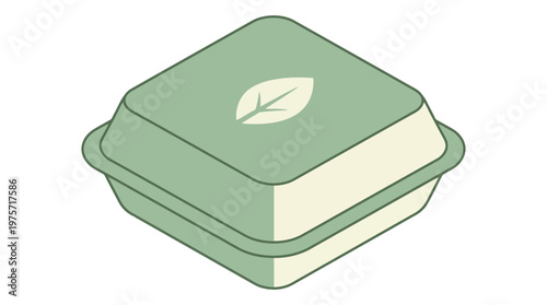 Green plastic takeout food container.