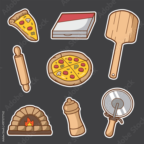 set of pizza good for sticker, badge, element design, print design, etc