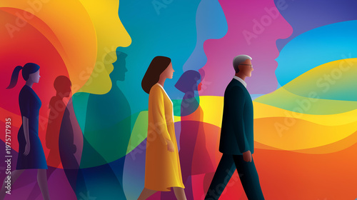 Abstract visualization of cultural values and identity narratives shaping behavior, cultural foresight concept, social expectations and consumption shifts, organizational culture