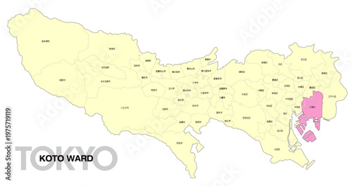 [日本地図] 東京都江東区の市区町村名入り位置地図 (英語)