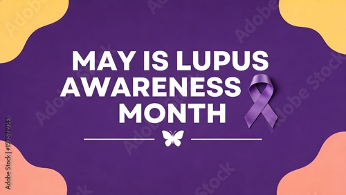 Purple awareness ribbon displayed on a vibrant background to support and promote global lupus awareness month during the month may