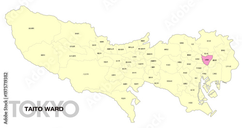[日本地図] 東京都台東区の市区町村名入り位置地図 (英語)