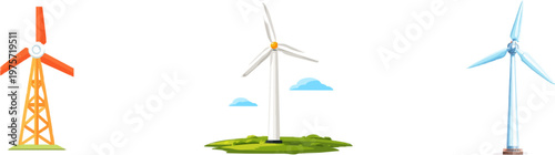 A simple windmill stands tall on a grassy base in a light blue sky, symbolizing clean energy for Global Wind Day
