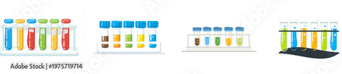 A minimalist garden soil test kit with colorful test tubes on a white background showcases the purity of scientific analysis in a clean, sharp vector illustration