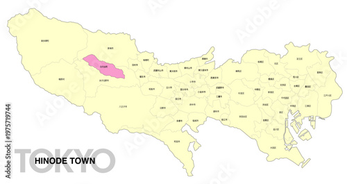 [日本地図] 東京都日の出町の市区町村名入り位置地図 (英語)