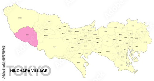 [日本地図] 東京都檜原村の市区町村名入り位置地図 (英語)