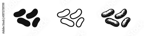 Bean Icons Set - Assorted Legume Symbols in Solid, Outline, and Hand-Drawn Styles