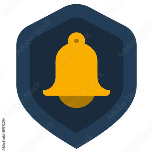 Alert Bell with Shield icon, Flat design style vector illustration.
