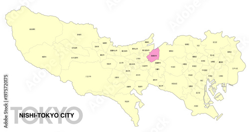 [日本地図] 東京都西東京市の市区町村名入り位置地図 (英語)