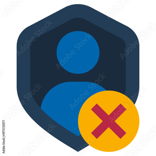 User account shield with cross mark icon, Flat design style vector illustration.