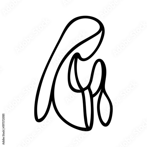 Logotipo con dibujo minimalista con única línea de una mujer rezando con las manos juntas. Símbolo de la Virgen María 