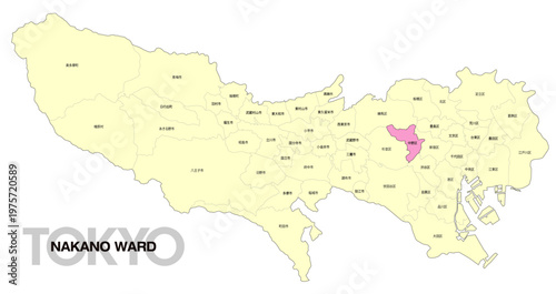 [日本地図] 東京都中野区の市区町村名入り位置地図