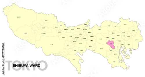 [日本地図] 東京都渋谷区の市区町村名入り位置地図