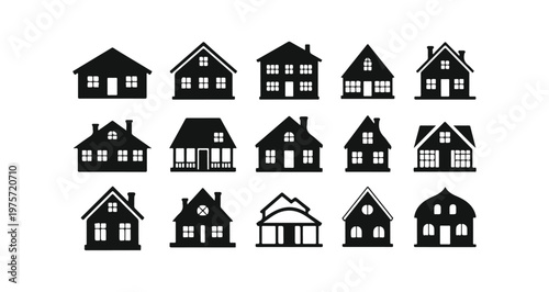 House building icon set collection of residential architectural home silhouettes for design