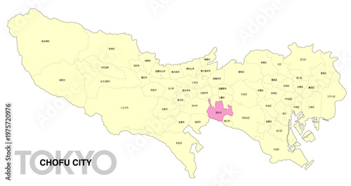 [日本地図] 東京都調布市の市区町村名入り位置地図 