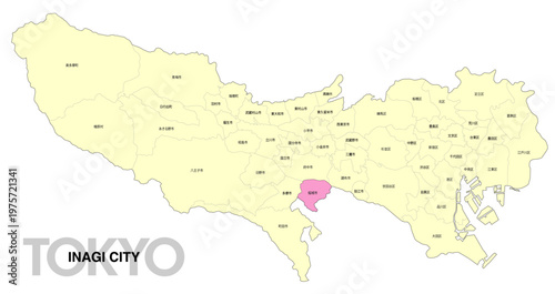 [日本地図] 東京都稲城市の市区町村名入り位置地図 