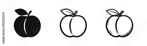 Apple Fruit Icons Set. Black Silhouette, Minimalist Outline, and Rough Sketch Styles for Education, Health, and Nutrition.