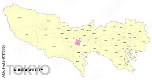 [日本地図] 東京都国立市の市区町村名入り位置地図 