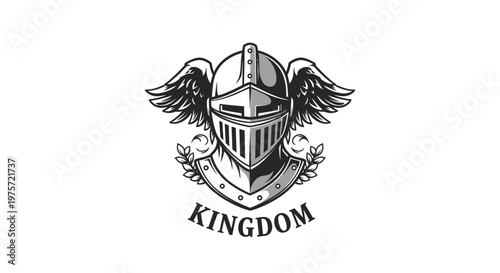 Medieval Knight Helmet Emblem with Wings and Laurel Wreath