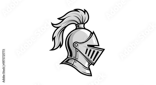 Medieval Knight Helmet Illustration - Silver and Gray Tones