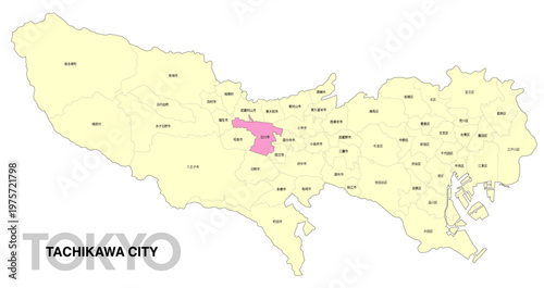 [日本地図] 東京都立川市の市区町村名入り位置地図 