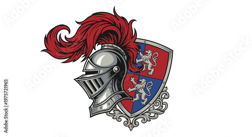Medieval Knight Helmet and Shield Heraldry Design