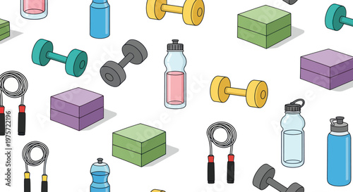 Colorful fitness equipment and accessories.