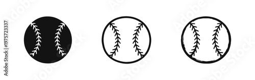 Baseball Ball Icons Set with Solid, Outline, and Hand-Drawn Styles for American Sports