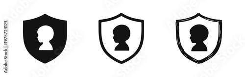 Child Protection Shield Icon Set. Baby head inside a shield symbol in various styles.