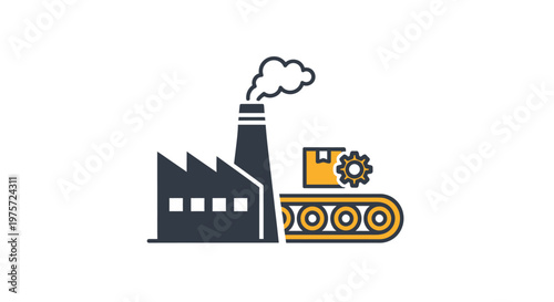Industrial factory with smokestack and train.