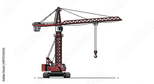 Red construction crane machine lifting heavy loads.