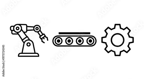 Industrial icons with robotic arm.