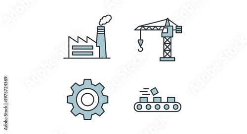 Industrial construction site machinery icons.