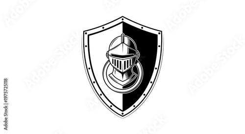 Medieval Knight Helmet on Shield Heraldry Emblem