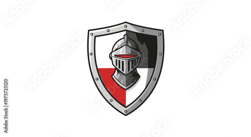 Medieval Knight Helmet on Shield Emblem Design
