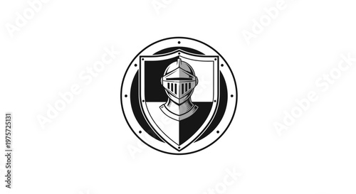 Medieval Knight Helmet on Shield Emblem Design