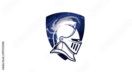 Medieval Knight Helmet Shield Emblem - Courage and Protection Symbol